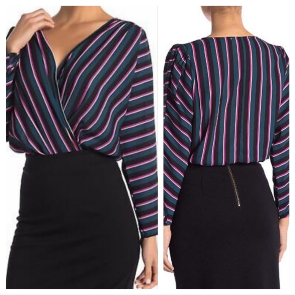 ASTR Striped Long Sleeve Bodysuit XS